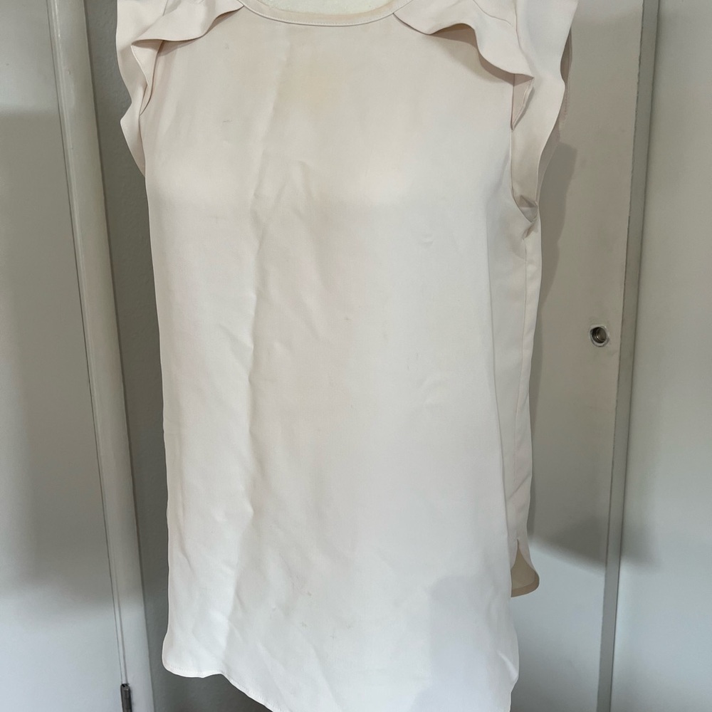 LOFT Cream Flutter Sleeve Ruffled Tank Top
